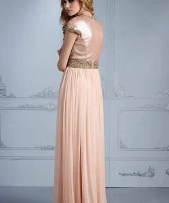 Terani Couture - M2245 Embellished Jewel Cap Sleeves Sheath Long Gown Formal Gowns