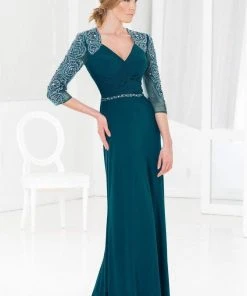 Terani Couture - M3828 Sparkling Queen Anne Style Long Dress Formal Gowns