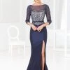 Terani Couture - M3847 Beaded Quarter Length Sleeves Trumpet Gown
