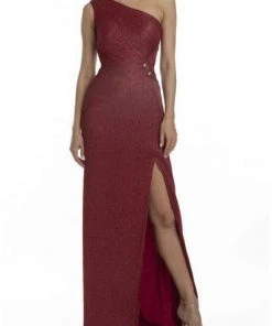 Terani Couture - One Shoulder Asymmetric Neck Evening Dress 1911E9610 - 1 Pc Berry In Size 8 Available Formal Gowns
