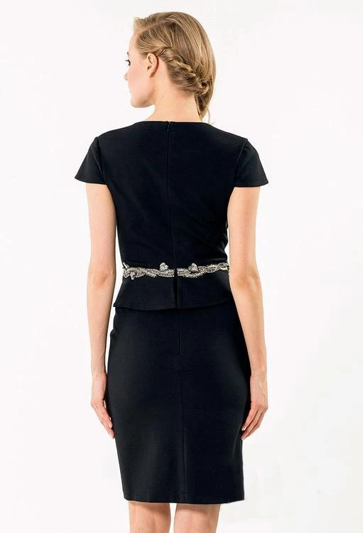 Terani Couture - Sculpted V-Neck Sheath Gown With Peplum Detail 1521C0232A Cocktail Dresses 4 Terani Couture - Sculpted V-Neck Sheath Gown With Peplum Detail 1521C0232A Cocktail Dresses