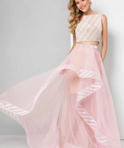 Terani Couture - Sequined Two-Piece High-Low Gown 1711P2697