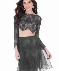 Terani Couture - Two-Piece Bateau Illusion Lace Cocktail Dress 1621H1035 9 Terani Couture - Two-Piece Bateau Illusion Lace Cocktail Dress 1621H1035