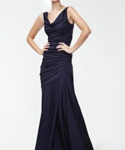Theia - 881195 Asymmetric Cowl Neck Mermaid Taffeta Gown