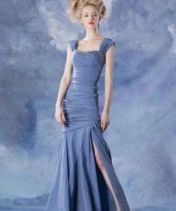 Theia - 881685 Asymmetrical Ruched Mermaid Taffeta Gown