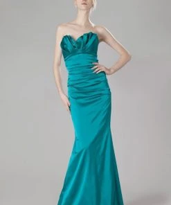 Theia - 881705 Strapless Origami Ruched Satin Sheath Dress Formal Gowns