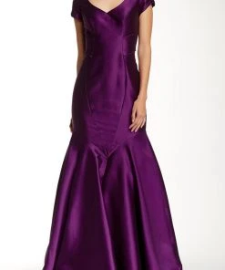 Formal Gowns Theia - 881928 V Neck Short Sleeves Mermaid Gown