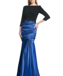 Theia - 882619 Bateau Neck Quarter Length Sleeves Long Gown