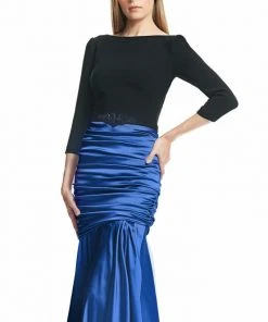 Theia - 882619 Bateau Neck Quarter Length Sleeves Long Gown