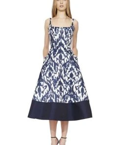 Theia - 882883 Batik Print Tea Length Dress Cocktail Dresses