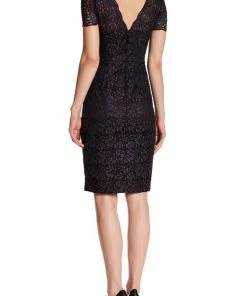 Theia - 883015 Floral Lace Short Sleeve Cocktail Dress