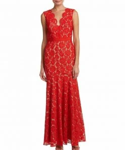 Formal Gowns Theia - 883183 Floral Lace Scalloped V-neck Trumpet Dress