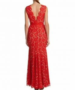 Formal Gowns Theia - 883183 Floral Lace Scalloped V-neck Trumpet Dress