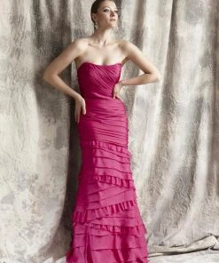 Theia - Layered And Ruffled Long Dress 881260