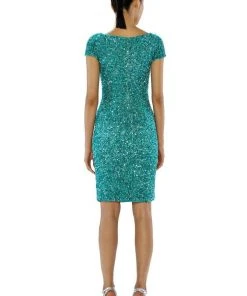 Cocktail Dresses Theia - Scoop Neckline Sequin Cocktail Dress 882396