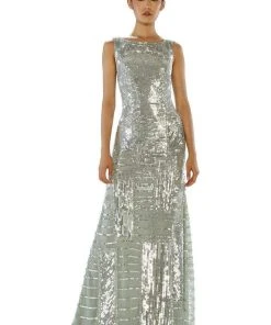Formal Gowns Theia - Sequined Bateau Neck Dress 882323