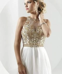 Formal Gowns Tiffany Designs - 16166 Divinely Beaded Halter Silky Chiffon Long Gown