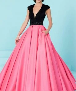 Tiffany Designs - 16200 Plunging V-Neck Two-Toned Ballgown Formal Gowns