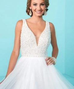 Tiffany Designs - 16241 Sparkling V-Neck Tulle Long Evening Gown