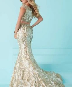 Tiffany Designs - 16243 Attractive Off-Shoulder Two Piece Floral Dress