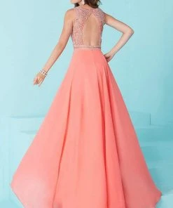 Tiffany Designs - 16244 Alluring Beaded Bateau Illusion Neck Chiffon A-line Dress