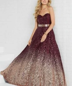 Tiffany Designs - 16264 Strapless Sweetheart Allover Sequined Ombre Ballgown - 1 Pc Burgundy/Rose Gold In Size 6 Available