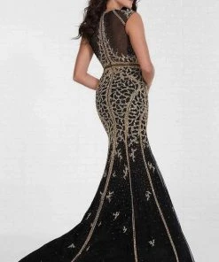 Tiffany Designs - 16276 Cap Sleeve Gilt Beaded Illusion Trumpet Gown