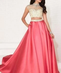 Tiffany Designs - 16277 Cap Sleeve Illusion Choker Mikado Gown Formal Gowns