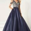 Tiffany Designs - 16283 Beaded V-neck Shimmer Satin A-line Gown Formal Gowns