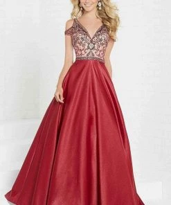 Tiffany Designs - 16283 Beaded V-neck Shimmer Satin A-line Gown Formal Gowns 9 Tiffany Designs - 16283 Beaded V-neck Shimmer Satin A-line Gown Formal Gowns