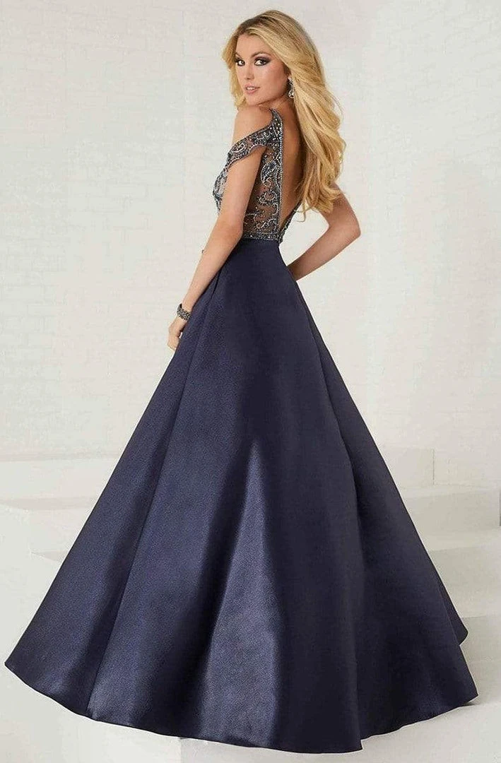 Tiffany Designs - 16283 Beaded V-neck Shimmer Satin A-line Gown Formal Gowns 4 Tiffany Designs - 16283 Beaded V-neck Shimmer Satin A-line Gown Formal Gowns