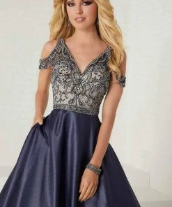 Tiffany Designs - 16283 Beaded V-neck Shimmer Satin A-line Gown Formal Gowns 8 Tiffany Designs - 16283 Beaded V-neck Shimmer Satin A-line Gown Formal Gowns
