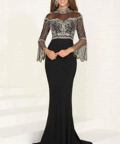 Tiffany Designs - 16285 Sequined High Neck Jersey Trumpet Dress Formal Gowns