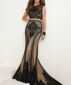 Tiffany Designs - 16288 Crystal Accented Jewel Neck Sheath Dress