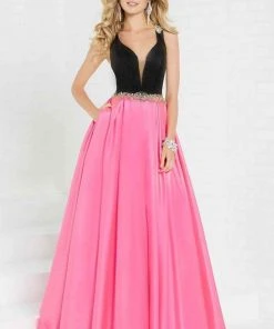 Tiffany Designs - 16297 Beaded Deep V-neck Shimmer Satin Ballgown Formal Gowns