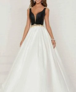 Tiffany Designs - 16297 Beaded Deep V-neck Shimmer Satin Ballgown Formal Gowns