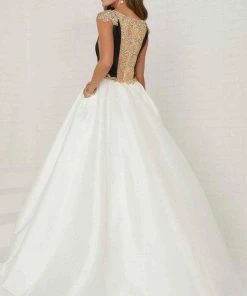 Tiffany Designs - 16297 Beaded Deep V-neck Shimmer Satin Ballgown Formal Gowns