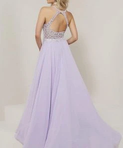 Tiffany Designs - 16337 Beaded Lattice Halter Chiffon A-Line Gown