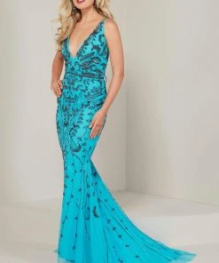 Formal Gowns Tiffany Designs - 16349 Strappy Beaded V-Neck Mermaid Gown
