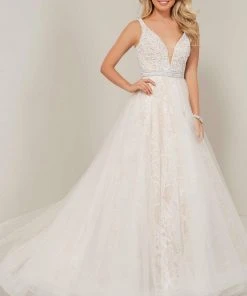 Tiffany Designs - 16360 Plunging Adorned Bodice A-Line Gown