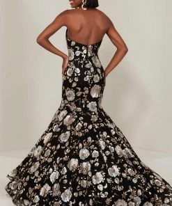 Formal Gowns Tiffany Designs - 16366 Floral Sequined Illusion Halter Mermaid Gown