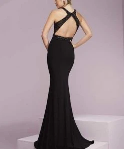 Tiffany Designs - 46089 Stylishly Ornate High Halter Long Evening Gown