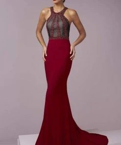 Tiffany Designs - 46089 Stylishly Ornate High Halter Long Evening Gown