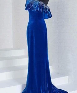 Formal Gowns Tiffany Designs - 46125 Embellished Asymmetric Velvet Trumpet Dress 11 Formal Gowns Tiffany Designs - 46125 Embellished Asymmetric Velvet Trumpet Dress