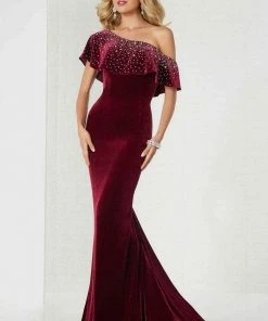 Formal Gowns Tiffany Designs - 46125 Embellished Asymmetric Velvet Trumpet Dress 10 Formal Gowns Tiffany Designs - 46125 Embellished Asymmetric Velvet Trumpet Dress