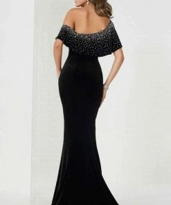 Formal Gowns Tiffany Designs - 46125 Embellished Asymmetric Velvet Trumpet Dress