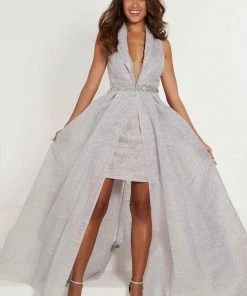 Formal Gowns Tiffany Designs - 46152 Lace Deep V-neck Dress With Detachable Jacket