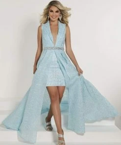 Formal Gowns Tiffany Designs - 46152 Lace Deep V-neck Dress With Detachable Jacket 8 Formal Gowns Tiffany Designs - 46152 Lace Deep V-neck Dress With Detachable Jacket