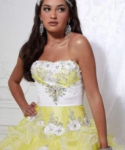 Formal Gowns Tiffany Designs - 56226 Strapless Floral Appliqued Ballgown
