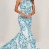 Tiffany Designs - Beaded Lace Halter Mermaid Gown 16336 - 1 Pc Sky Blue/Nude In Size 4 Available 1 Tiffany Designs - Beaded Lace Halter Mermaid Gown 16336 - 1 Pc Sky Blue/Nude In Size 4 Available